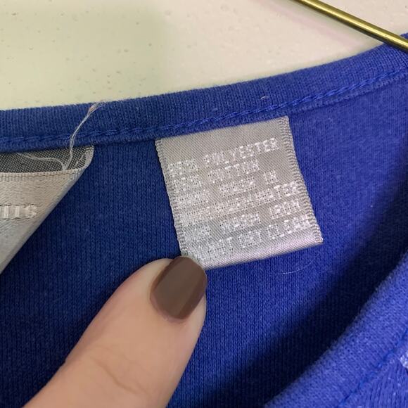 VTG 80s royal blue ribbon floral‎ applique dolman sleeve blouse SMALL - Picture 5 of 6